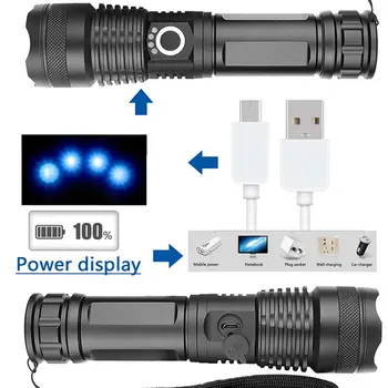 Самый мощный светодиодный фонарик USB перезаряжаемый водонепроницаемый 5 режимов Масштабируемый фонарь Фонарь для самообороны Тактический фонарь