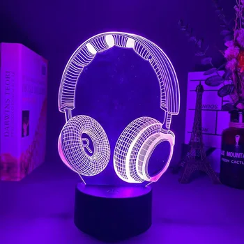 Гарнитура Наушники 3D Лампа СВЕТОДИОДНЫЙ Акриловый сенсорный Ночник Подарок для друзей Прикроватный декор для спальни Kawaii Игровая установка 3D Иллюзионная лампа