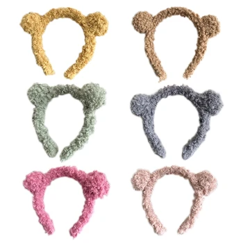 Женская милая повязка на голову с ушками мультяшного медведя, пушистый плюш, обруч для волос для макияжа ярких цветов, F3MD