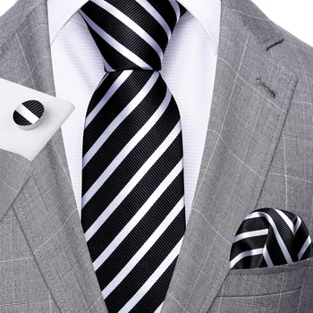 Модный мужской галстук в черно-белую полоску, Шелковые жаккардовые галстуки, Свадебный деловой платок, Запонка, Набор галстуков Barry.Wang FA-5292