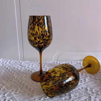 Хрустальный кубок с янтарным леопардовым пятном, Средневековая винтажная посуда для напитков, стеклянная посуда ручной работы в форме яйца, чашка для воды, бокал для вина, Пивная кружка