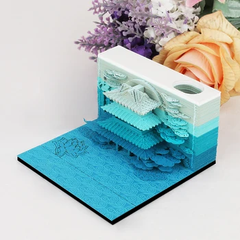 160 Листов Omoshiroi Block 3D Блокнот Для Заметок Синий Мини-Дворец Модель Украшения Без Липкости Журнал Заметка Diy Творческий Блокнот Подарки Для Мальчиков