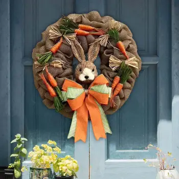 Пасхальный Дверной Венок 17,7-дюймовый Венок из мешковины с искусственным морковным бантом