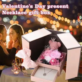 Подарочная коробка для украшений с романтическим цветком, подвесной дисплей для сережек, колье, кольца, футляр для украшений с цветком, подарок на День Святого Валентина