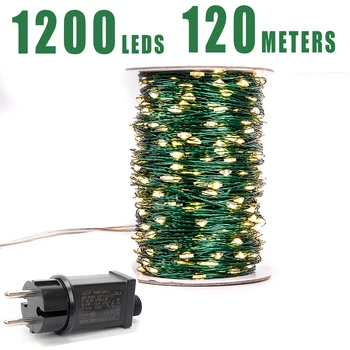 Зеленый кабель, 1000 светодиодных гирлянд, 100 м, Рождественские сказочные огни, уличная водонепроницаемая елочная гирлянда, Рождественское праздничное оформление