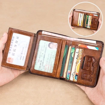 Чехол для защиты карт, винтажный кожаный мужской кошелек, многофункциональный держатель для кредитных карт