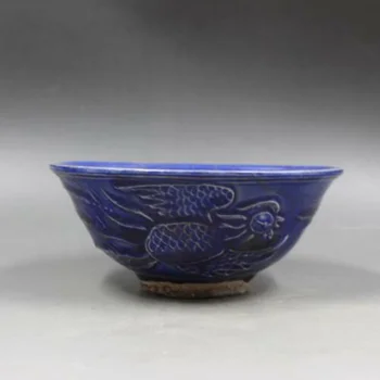 Китайская печь для обжига Треснувшего фарфора Song Jizhou Синего цвета с ручной резьбой в виде Феникса