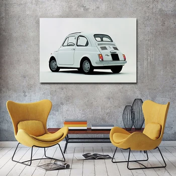 Автомобильный плакат Fiat 500 Современное простое украшение гостиной Настенное искусство Холст Картина с рамкой для гостиничных апартаментов