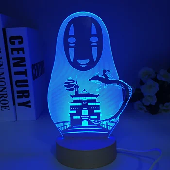 3D Светодиодная лампа аниме Хаяо Миядзаки Унесенные призраками Фигурки Человека Без лица Украшения Деревянные Акриловые Цвета Ночник Подарок