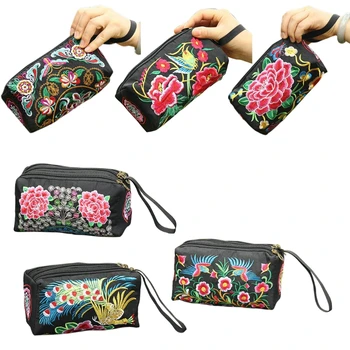 Этнический Клатч с цветочной вышивкой, женский маленький браслет, сумка-кошелек в стиле Бохо, кошелек-Портмоне