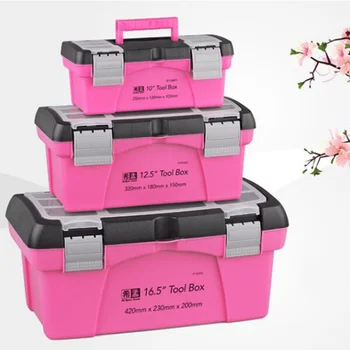 10 12,5 Дюймовый Портативный Ящик Для Инструментов Пластиковый Ящик Для Хранения Pink Lady Women Внутренний Слой Toolbox для Компонентов Инструмента Предметы Первой Необходимости