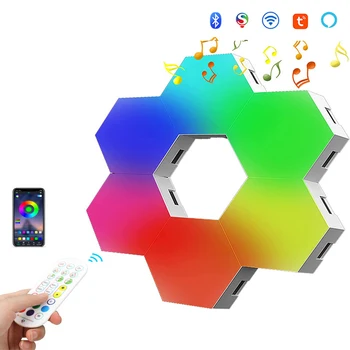 RGB Bluetooth светодиодный шестиугольный светильник, настенное приложение, Пульт дистанционного управления, ночник, Игровая комната, Компьютерная спальня, Прикроватное украшение для дома