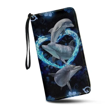 Женский кошелек-клатч с принтом синего дельфина, RFID-блокирующий браслет, кошельки, кредитные карты, кошелек для дам и девочек-подростков