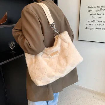 Осенне-зимняя плюшевая сумка большой емкости 2022, новая женская сумка, популярная сумка для пригородных поездок, плюшевая сумка для отдыха, сумка-тоут