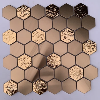 Металлическая мозаичная плитка из нержавеющей стали с шестигранной головкой матового золота для украшения гостиной KTV