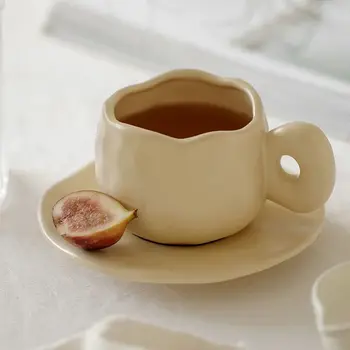 Кофейная кружка в стиле ретро из японского керамогранита с блюдцем, чашки для молока и овсянки для завтрака, офисная кружка для воды, дизайнерская кружка в стиле подарка на день рождения