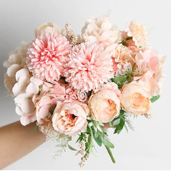 32 см розовый шелковый пион букет искусственных цветов из 9 головок и 4 бутонов дешевые искусственные цветы для домашнего свадебного украшения интерьера