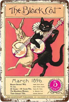 Забавный винтажный плакат- The Black Cat Shortstory Signs Настенный декор Винтажная Металлическая Жестяная вывеска Художественный плакат Веселый Офис Гараж Мужская пещера