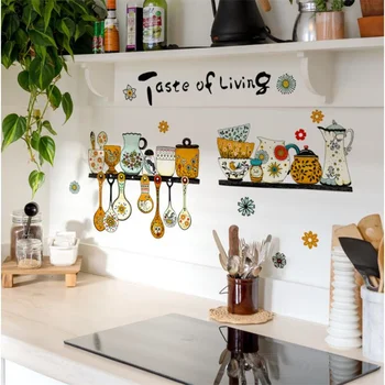 Наклейки на стену кухни 30 *60 см, Ретро-узор, украшение посуды, украшение столовой, Самоклеящиеся