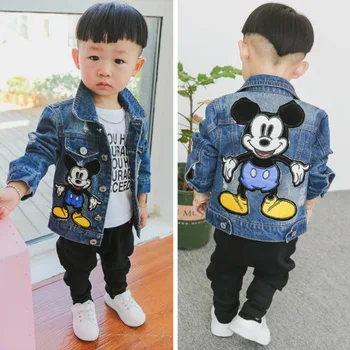 Осень 2021 года, куртка для маленьких мальчиков с рисунком Микки Мауса, детская мода, ковбойская верхняя одежда и пальто в японском корейском стиле, детская одежда
