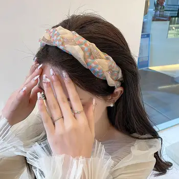 Шикарная заколка для волос в корейском стиле, удобная повязка на голову, плетеная розовая повязка из органзы в стиле пэчворк