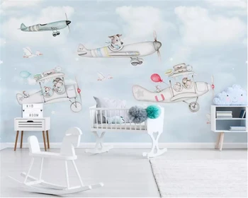 Фотообои на заказ, роспись вручную, мультяшное животное, самолет, щенок, фоновая стена детской комнаты, 3D обои