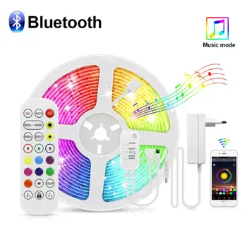 1-15 м Bluetooth светодиодные Ленты с подсветкой Музыка RGB 5050 SMD DC12V Неоновые Ленты с Bluetooth-контроллером для освещения помещения