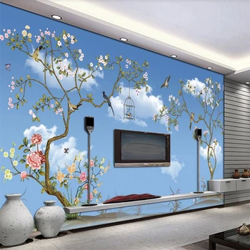 papel de parede Пользовательские обои 3d фрески ручка и цветок диван фон стены гостиная спальня ресторан кафе 3d обои