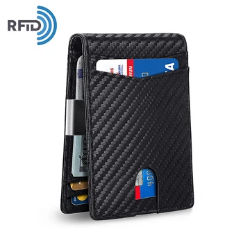 Высококачественный мужской кошелек из натуральной кожи, короткий кошелек из углеродного волокна, противоугонный Rfid ID, держатель для кредитных карт, зажим для денег, сумка для карт